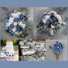 Dusty Blue Bridal Bouquet Ivory White Sola Wood Wedding Flowers Bridesmaid Prom