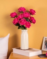 10pcs Silk Roses Artificial Flowers Fake Rose for Arrangement Wedding Fuchsia