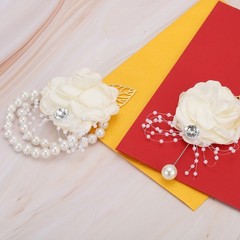2 Pcs Rose Bridesmaid Wrist Flower Artificial Bride Wrist Cream Color