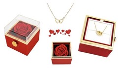 Valentine day Gift Preserved Rose In Rotating Jewelry Box Gifts with Gold Engrav