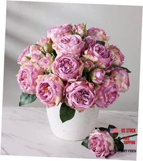 florisso Purple Austin Rose Faux Flowers – 13 Branches Faux Small Austin-purple