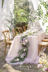 Ling’s Moment Eucalyptus Garland with Flowers, 6FT Wedding Table Decor, Purple