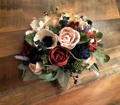 Navy Blue Burgundy Pink Bridal Bouquet White Anemone Sola Wood Wedding Flowers