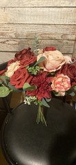 Wedding bouquet In Champagne And Burgundy With Matching Boutonnière