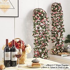 8 Pcs 66FT Flower Garland, Artificial Rose Vine 8 Vines 66FT Spring-pink-8pcs