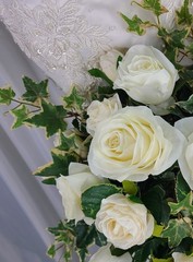 Creamy Rose and Ivy Cascade Faux Silk Wedding Bouquet