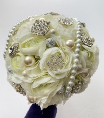 Handmade Wedding Bouquet White Light Green Pearl Artificial Flower Bling Bridal