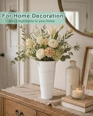 9″ Tall Galvanized Flower Bucket Pcs French Metal Vases with 6 Vintage White