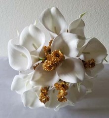 Ivory Gold Calla Lily Bridal Wedding Bouquet Accessories