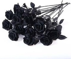 12 PCS Artificial Flowers Black Roses – Fake Silk Flower Long Stem – Solid Black
