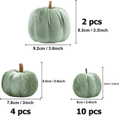 16pcs Fabric Artificial Pumpkins Set Lake Green Velvet Decoration Pumpkins Lifel