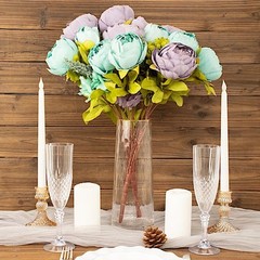 DUSTY BLUE 2 Bouquets 19″ Silk Peony FLOWERS Artificial Floral Bushes Party