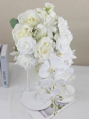 Rinlong White Orchid Cascading Wedding Bouquets for Bride Cascade Bridal Bouq…