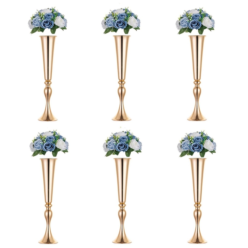 NUPTIO 6 Pcs Wedding Vase & 6 Pcs Artificial Flowers Set for Wedding Centerpi…