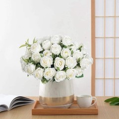Artificial Flower Ten Head Silk White Rose Bundle Scrapbook Valentine Wedding Ou