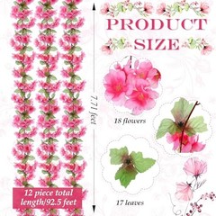 Pcs 92.5 FT Artificial Cherry Blossom Flower Vines Bulk Faux 12 Rose Red