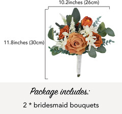 Burnt Orange Bridesmaid Bouquets – 2Pcs Artificial Boho Wedding Flowers