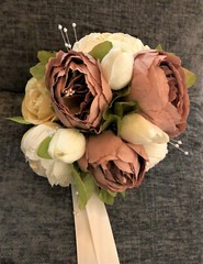 Dusty Rose, Champagne & White/Ivory Faux Flower Bridal Wedding Bouquet Handmade