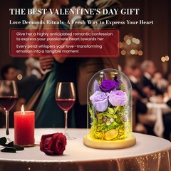 Forever Flowers Preserved Roses Prime Delivery For Women, Glass Dome Purple