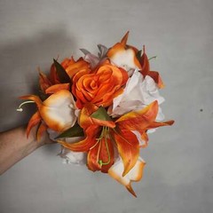 Orange White Rose Tiger Lily Bridal Wedding Bouquet Accessories