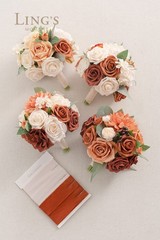 Ling’s Moment Terracotta Bridesmaid Bouquet Set of 4, Burnt Orange Wedding Bo…