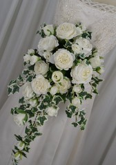 Dreamy White Rose and Ivy Cascade Faux Silk Wedding Bouquet