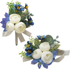 MAFELOE 2 Pieces Artificial Wrist Corsage Boutonniere Set, Grooms Groomsmen Brid