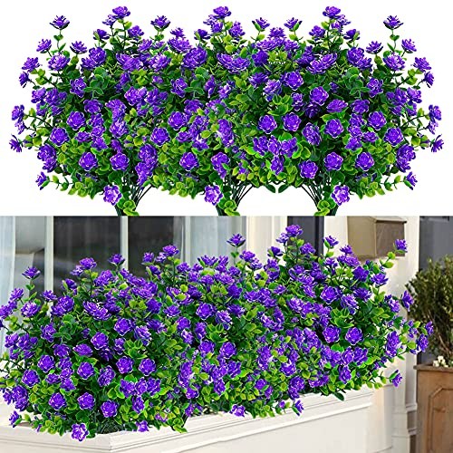 12 Bundles Outdoor Artificial Flowers UV Resistant Fake Boxwood Plants, Faux