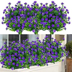 12 Bundles Outdoor Artificial Flowers UV Resistant Fake Boxwood Plants, Faux