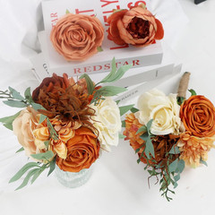 Burnt Orange & Ivory Bridesmaid Bouquet Set of 6 – Premade Floral Arrangements