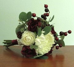 Silk Flower Winter WEDDING BOUQUET Chrysanthemum Ranunculus Roses Eucalyptus