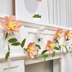 2PCS Paper Flower Garland, Paper Leaves Banner Vine Flowers with Lotus Pink