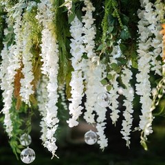 25Pcs Wisteria Hanging Flowers,3.6 Feet/Piece White 43.2 Inch White-25pcs