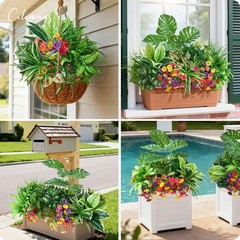 Artificial Plants Outdoor,18PCS UV Resistant Fake Greenery&Flowers with Stems…