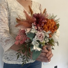 Beautiful Bridal Wedding Bouquet Budget Handmade Faux Floral Orange Purple Pink