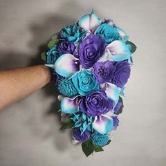 Purple Turquoise Rose Calla Lily Real Touch Bridal Wedding Bouquet Accessories