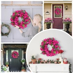 Bougainvillea Artificial Wreaths for Front Door Spring Summer Faux Deep Pink
