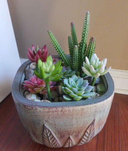 Set of 8 Artificial Succulents Flocking Lotus Flower And Yacons Plants (#113)