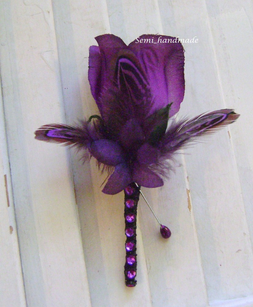 Purple Rose~Purple feathers~Pin Boutonniere