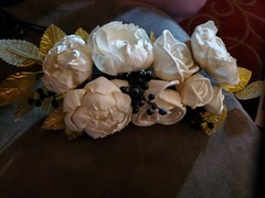 Gold Leaf Navy Blue & White Sola Wood Wedding Cake Flowers Garland Topper Decor