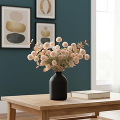 Fake Flowers Silk 10 Mum Stems Eucalyptus Arrangement, Faux Flowers For Beige