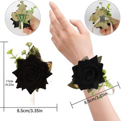 Adjustable Black Rose Wrist Corsage & Elegant Boutonniere Set – Ideal for Events