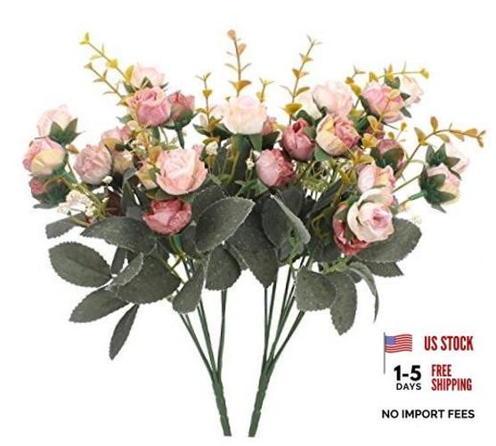 7 Branch1 Mini Rose Heads Artificial Flowers Bouquet Wedding Home 2 2 Pcs Pink