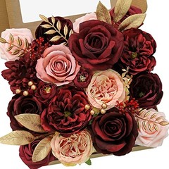 Artificial Flowers Burgundy Pink Fake Flowers for 1 Box Classic Burgundy Pink