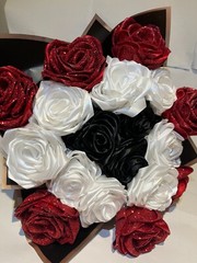 homemade bouquets – red,white,black flowers. – artificial flowers