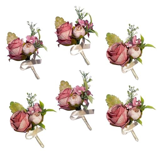 Dusty Rose Silk Real Touch Boutonniere for MenSet of 6Boutonniere for Men Wed…