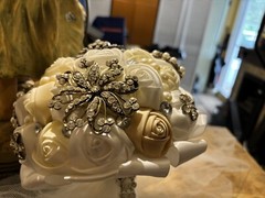(3) Vintage Handmade Satin Wedding Bouquets Floral With Stones