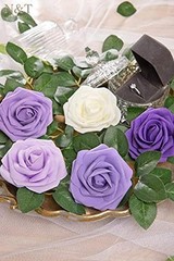 Artificial Flowers,Real Touch Fake Flowers Rose with Stems 25pcs Series Purple