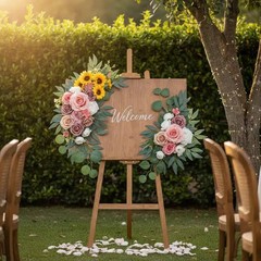 2 Pieces Nuptial Welcome Sign Ornamental Swag Reusable Artificial Flower Swag