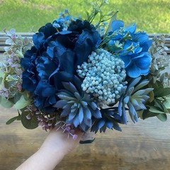 Bridal Wedding Bouquet Budget Friendly Handmade Faux Florals Blue Purple Green